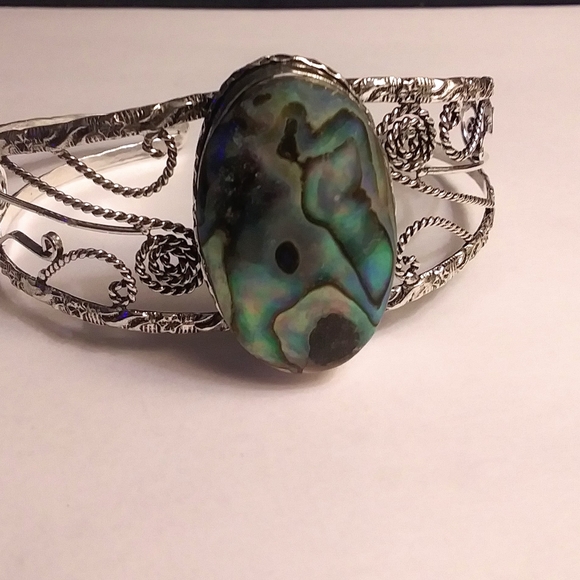 Stunning 925 Sterling Silver Abalone Cuff Bracelet - Picture 1 of 2
